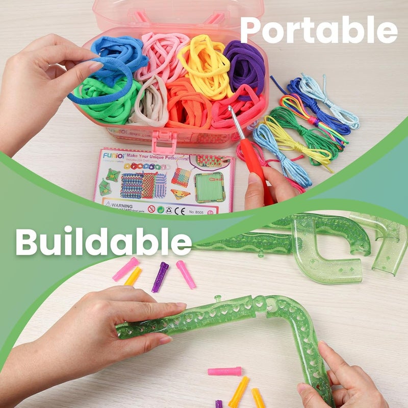 FUNiOi Weaving Loom Kit Toys for Kids, DIY Crafts Projects of 6 Potholders and 10 Friendship Bracelets, 2-in-1 Square Buildable Loom Knitting Kits, Gift Ideas for Girls 6-12 Years Old - Image 5